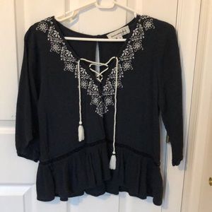 Navy Blue Peasant Top | Abercrombie & Fitch